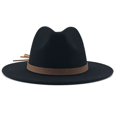 Retro Wide Brim Solid Cashmere Wool Jazz Hat for Women Men Unisex