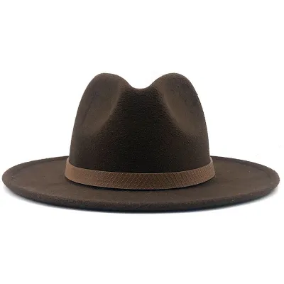 Retro Wide Brim Solid Cashmere Wool Jazz Hat for Women Men Unisex