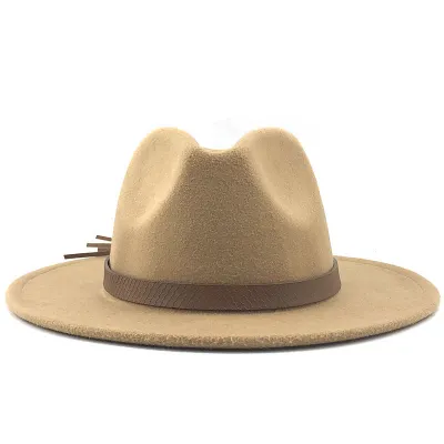 Retro Wide Brim Solid Cashmere Wool Jazz Hat for Women Men Unisex
