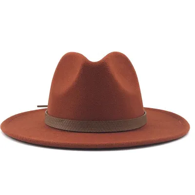 Retro Wide Brim Solid Cashmere Wool Jazz Hat for Women Men Unisex
