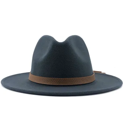 Retro Wide Brim Solid Cashmere Wool Jazz Hat for Women Men Unisex