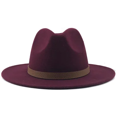 Retro Wide Brim Solid Cashmere Wool Jazz Hat for Women Men Unisex
