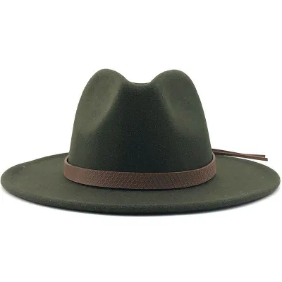 Retro Wide Brim Solid Cashmere Wool Jazz Hat for Women Men Unisex