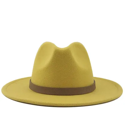 Retro Wide Brim Solid Cashmere Wool Jazz Hat for Women Men Unisex