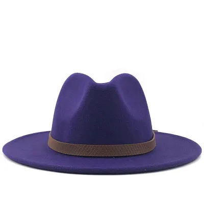 Retro Wide Brim Solid Cashmere Wool Jazz Hat for Women Men Unisex