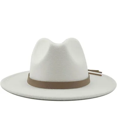 Retro Wide Brim Solid Cashmere Wool Jazz Hat for Women Men Unisex