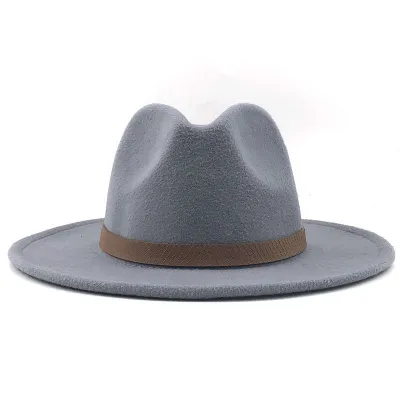 Retro Wide Brim Solid Cashmere Wool Jazz Hat for Women Men Unisex