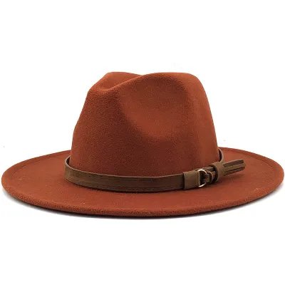 Women Brown Suede Belt Decor Big Brim Jazz Hat
