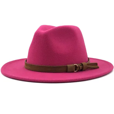 Women Brown Suede Belt Decor Big Brim Jazz Hat