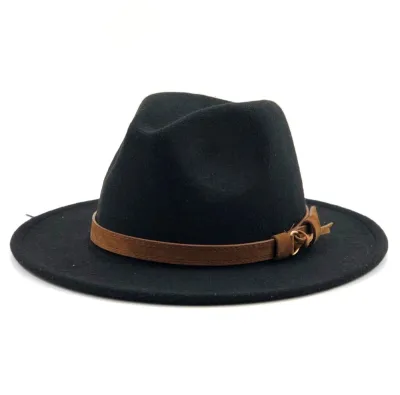 Women Brown Suede Belt Decor Big Brim Jazz Hat