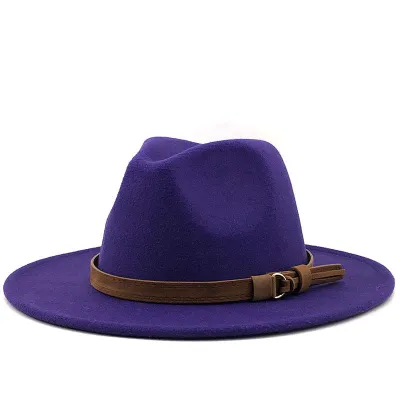 Women Brown Suede Belt Decor Big Brim Jazz Hat
