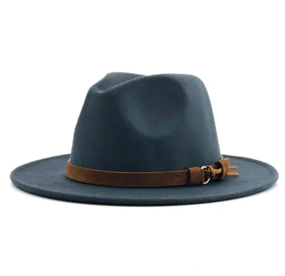 Women Brown Suede Belt Decor Big Brim Jazz Hat