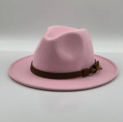 Women Brown Suede Belt Decor Big Brim Jazz Hat