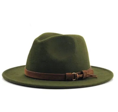 Women Brown Suede Belt Decor Big Brim Jazz Hat