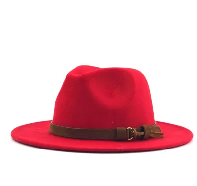 Women Brown Suede Belt Decor Big Brim Jazz Hat