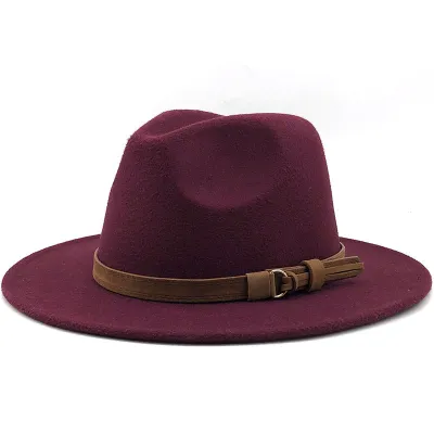 Women Brown Suede Belt Decor Big Brim Jazz Hat