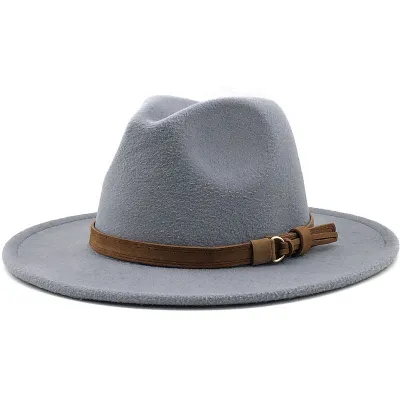 Women Brown Suede Belt Decor Big Brim Jazz Hat