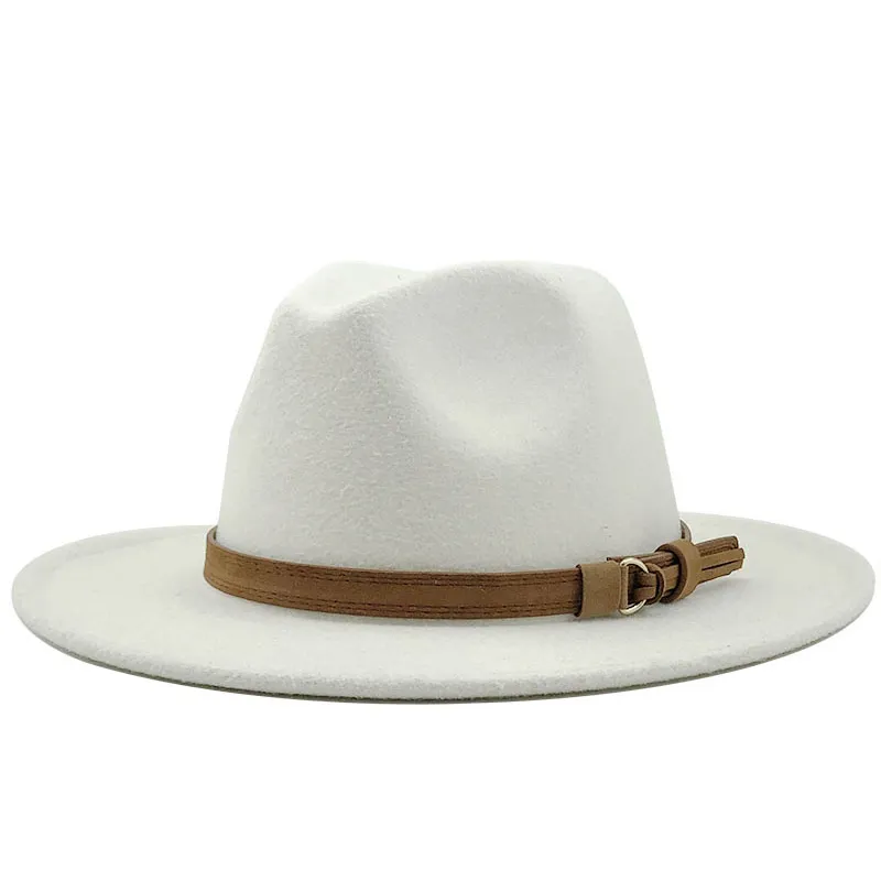 Women Brown Suede Belt Decor Big Brim Jazz Hat