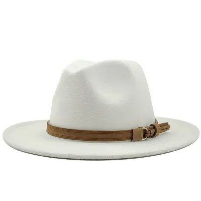 Women Brown Suede Belt Decor Big Brim Jazz Hat