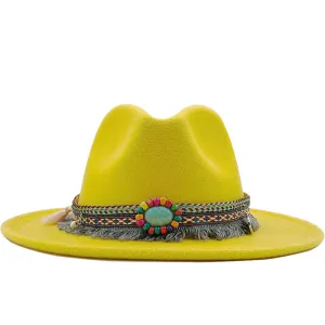 Unisex Retro Ethnic Style Big Brim Cashmere Fedora Hat