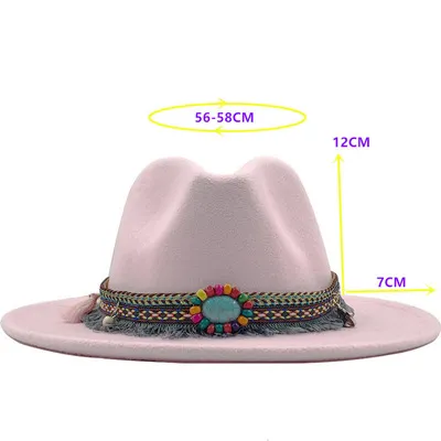 Unisex Retro Ethnic Style Big Brim Cashmere Fedora Hat