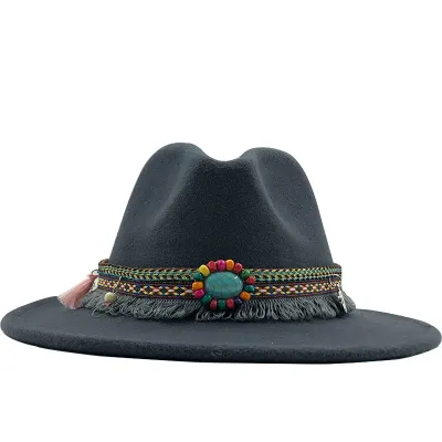 Unisex Retro Ethnic Style Big Brim Cashmere Fedora Hat