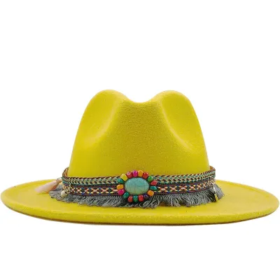 Unisex Retro Ethnic Style Big Brim Cashmere Fedora Hat