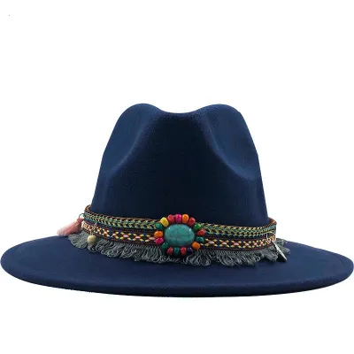 Unisex Retro Ethnic Style Big Brim Cashmere Fedora Hat