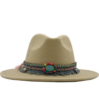 Unisex Retro Ethnic Style Big Brim Cashmere Fedora Hat