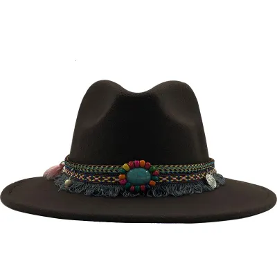 Unisex Retro Ethnic Style Big Brim Cashmere Fedora Hat