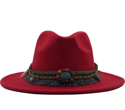 Unisex Retro Ethnic Style Big Brim Cashmere Fedora Hat
