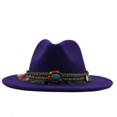 Unisex Retro Ethnic Style Big Brim Cashmere Fedora Hat