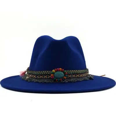 Unisex Retro Ethnic Style Big Brim Cashmere Fedora Hat