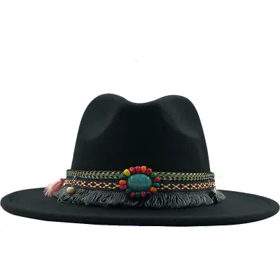 Unisex Retro Ethnic Style Big Brim Cashmere Fedora Hat