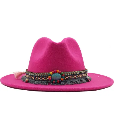 Unisex Retro Ethnic Style Big Brim Cashmere Fedora Hat