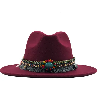 Unisex Retro Ethnic Style Big Brim Cashmere Fedora Hat