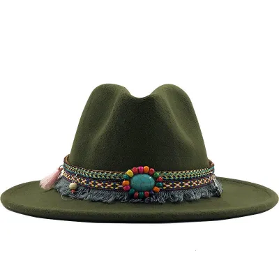 Unisex Retro Ethnic Style Big Brim Cashmere Fedora Hat