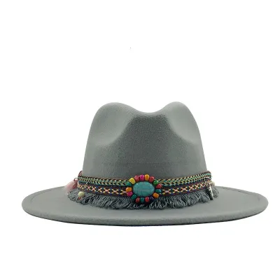 Unisex Retro Ethnic Style Big Brim Cashmere Fedora Hat