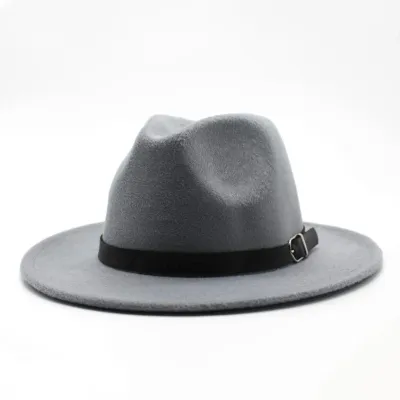 Unisex Retro Solid Color Belt Decor Big Brim Fedora Hat