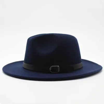 Unisex Retro Solid Color Belt Decor Big Brim Fedora Hat