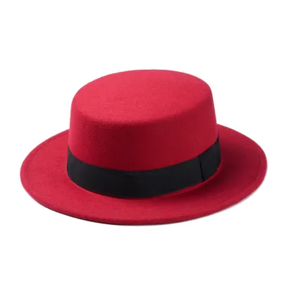 Adults Children Fashion Flat Brim Fedora Unisex Wool Felt Hat