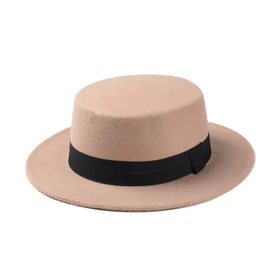 Adults Children Fashion Flat Brim Fedora Unisex Wool Felt Hat