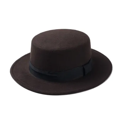 Adults Children Fashion Flat Brim Fedora Unisex Wool Felt Hat