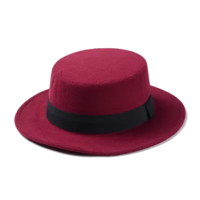 Adults Children Fashion Flat Brim Fedora Unisex Wool Felt Hat