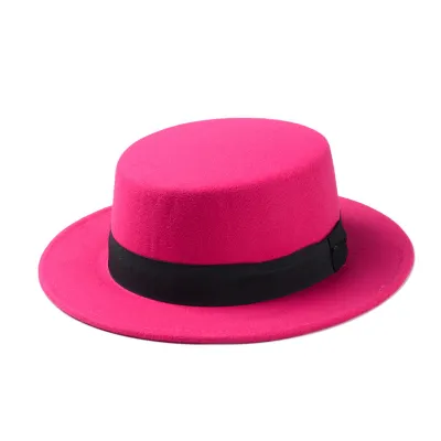 Adults Children Fashion Flat Brim Fedora Unisex Wool Felt Hat