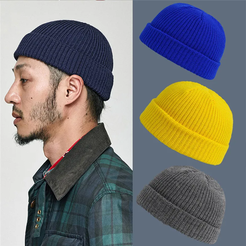 Adult Winter Solid Color Wool Knitted Elastic Beanie