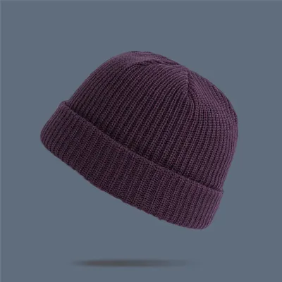 Adult Winter Solid Color Wool Knitted Elastic Beanie