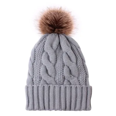 Fashion Satin Weave Pompon Cap with Acrylic Nylon Knit