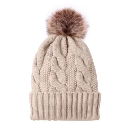 Fashion Satin Weave Pompon Cap with Acrylic Nylon Knit