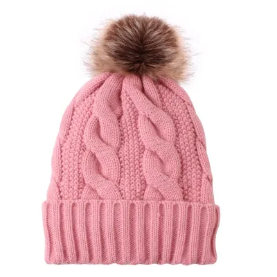 Fashion Satin Weave Pompon Cap with Acrylic Nylon Knit